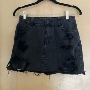 Hollister black distressed jean skirt